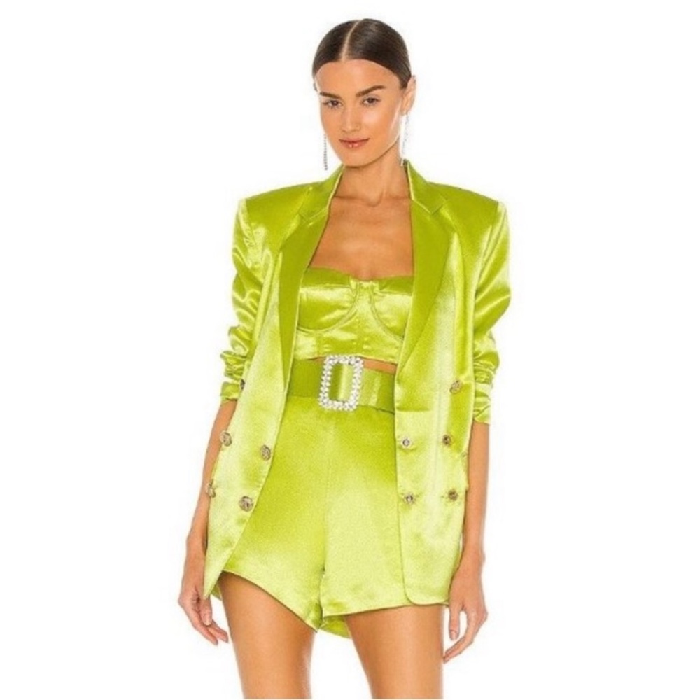 Bronx and Banco Lime Satin Double-Breasted Blazer